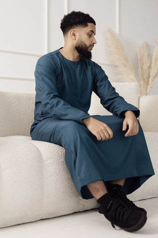 Rajul Qamari Emirati Teal Green Mens Thobe Jubbah