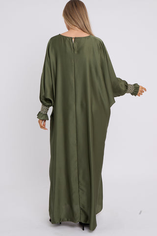 WOMENS GATHERED SLEEVES ABAYA KHAKI