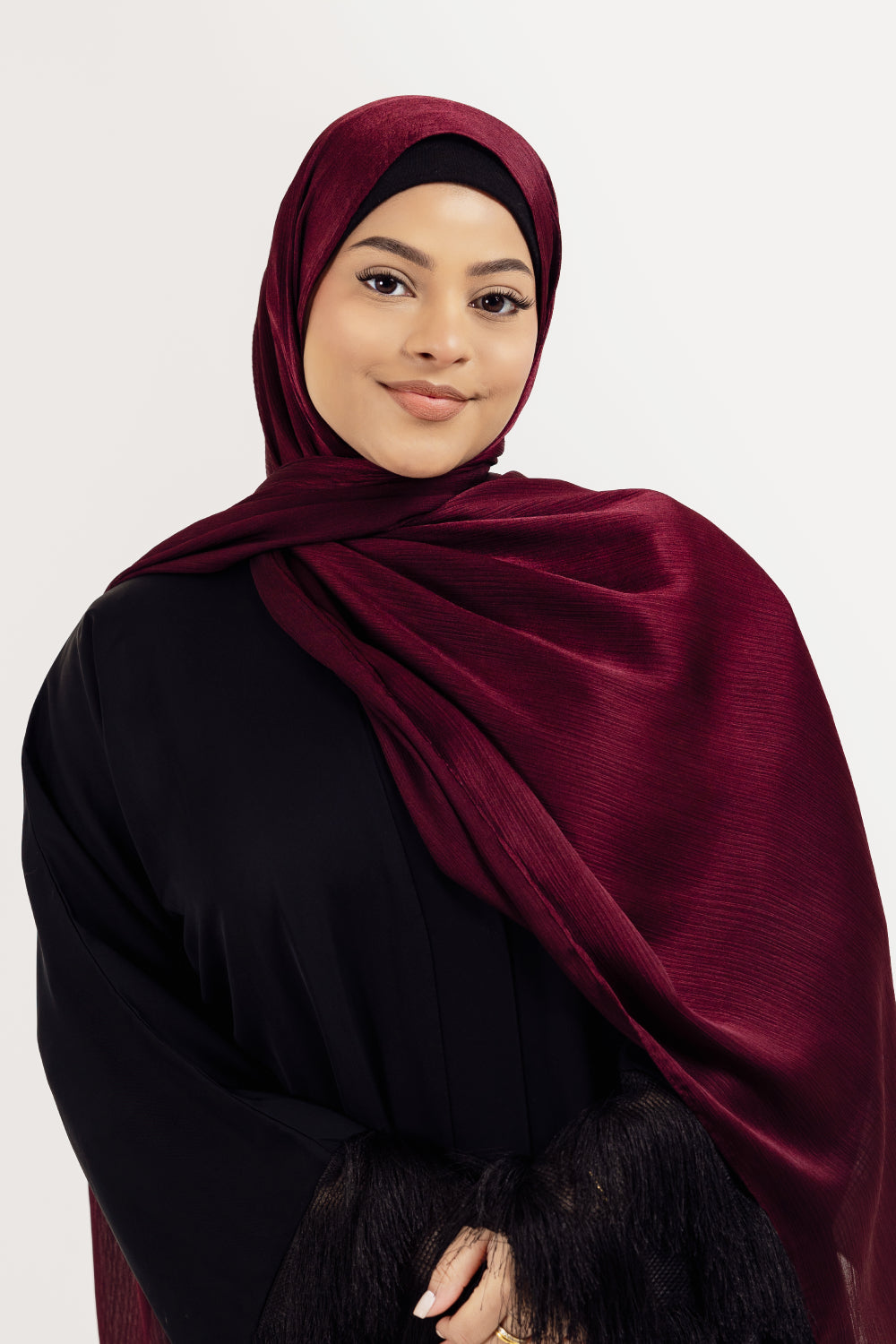 Sakura Radiance Satin Muna Modest Hijab Scarf for Women Aubergine Ume - Deep Plum