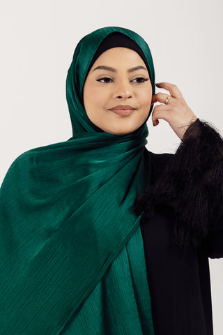 Sakura Radiance Satin Muna Modest Hijab Scarf for Women - Matsu Forest - Dark Green