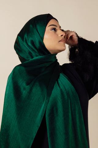 Sakura Radiance Satin Muna Modest Hijab Scarf for Women - Matsu Forest - Dark Green