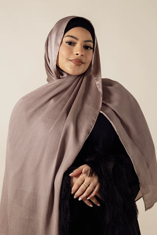 Sakura Radiance Satin Muna Modest Hijab Scarf for Women - Kochi Luxe - Coffee