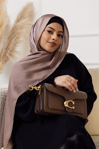 Sakura Radiance Satin Muna Modest Hijab Scarf for Women - Kochi Luxe - Coffee