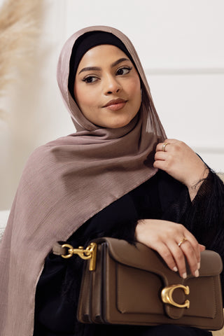 Sakura Radiance Satin Muna Modest Hijab Scarf for Women - Kochi Luxe - Coffee