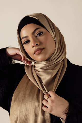 Sakura Radiance Satin Muna Modest Hijab Scarf for Women Kōbai Gold - Dark Gold