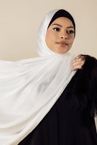 Sakura Radiance Satin Muna Modest Hijab Scarf for Women Shiro Hana - White