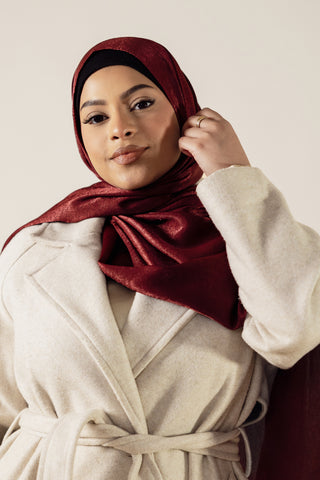 Velour Éclat Velour Modest Hijab Scarf for Women Crimson Lueur - Burgundy