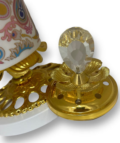 Bakhoor Paisley Design White and Gold Holder