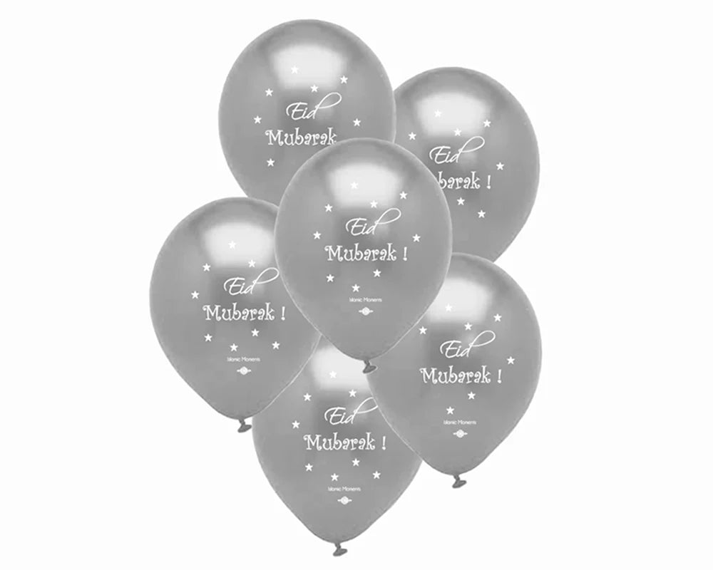 Eid Mubarak Balloons in Silver 10 Pack